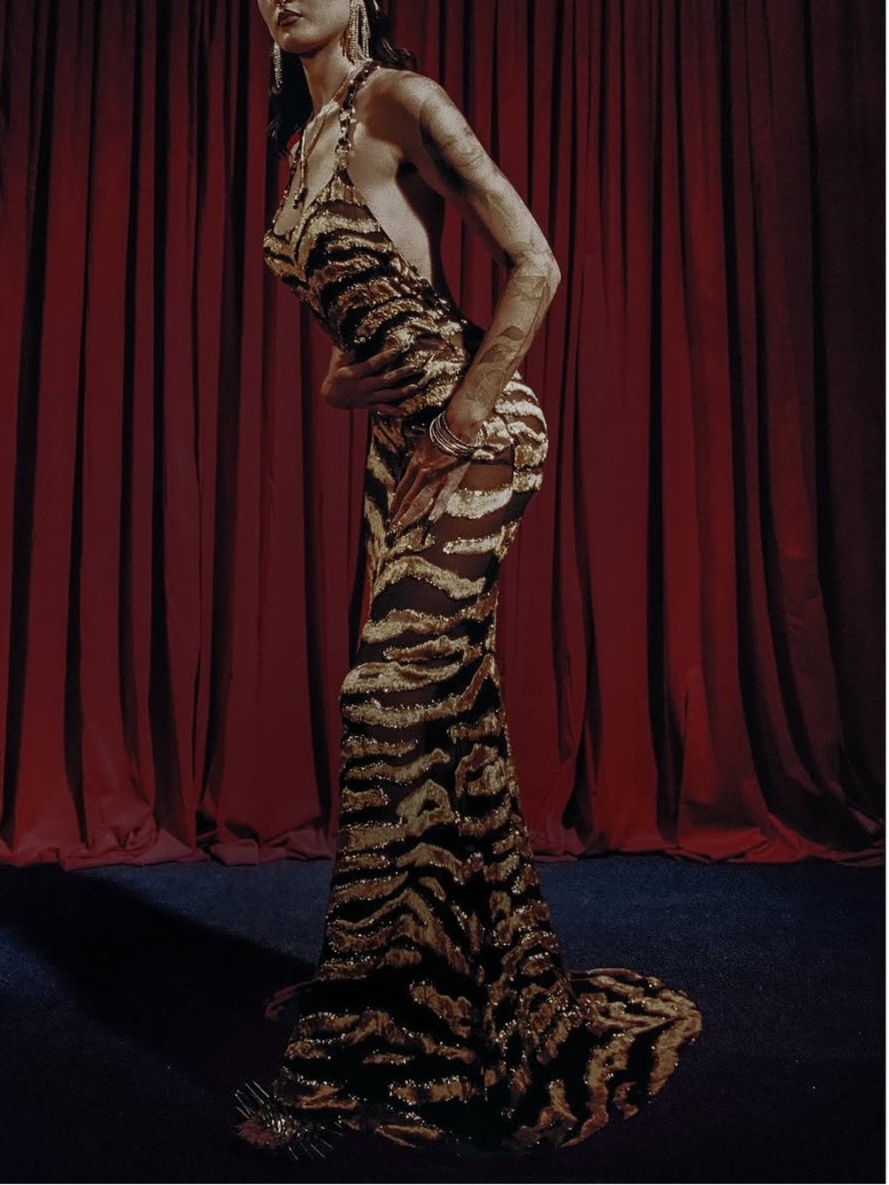 Roberto Cavalli Gold and Black Tiger-Stripe Sequin Maxi Dress - Picture 5 of 5